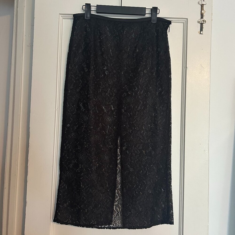 Mango Transparent Black Lace Midi Skirt - Size 4